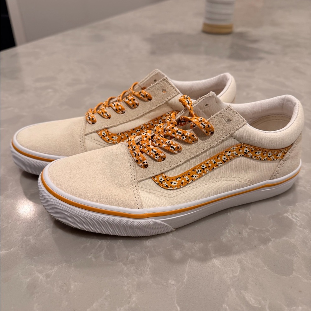 Cream Sneakers with Orange Accents